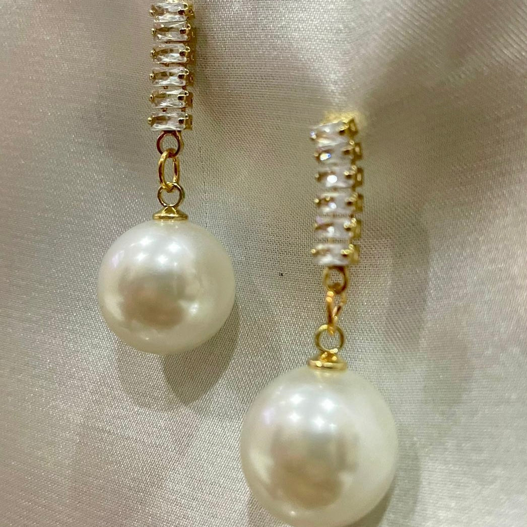 Tennis White Pearl Earrings