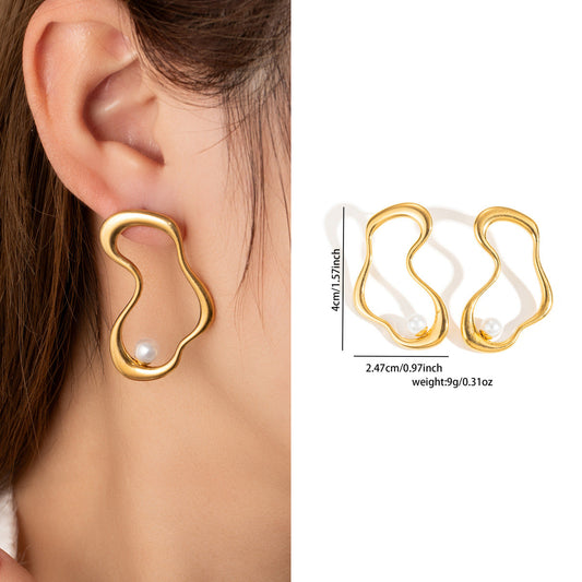 Abstract Pearl Stud Earring