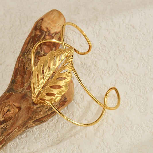 Large Leaf Open Bracelet